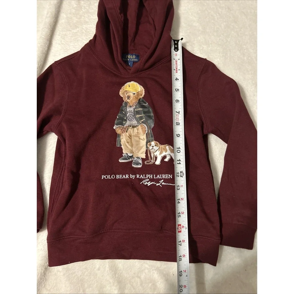 Polo Ralph Lauren Hoodie Kids 7 Burgundy Fleece Pullover Polo Bear Sweatshirt